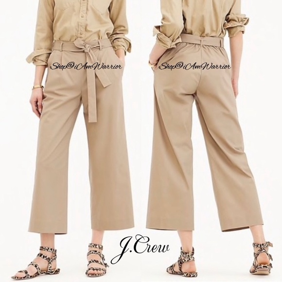 J.Crew tie waist wide leg crop cotton poplin pants *shop@iamwarrior - Picture 1 of 10